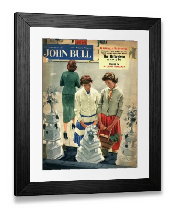Framed Print : John Bull 1957 1950s UK women friends weddings cakes window shopping dreaming magazines Framed Print : John Bull 1957 1950s UK women friends weddings cakes window shopping dreaming magazines