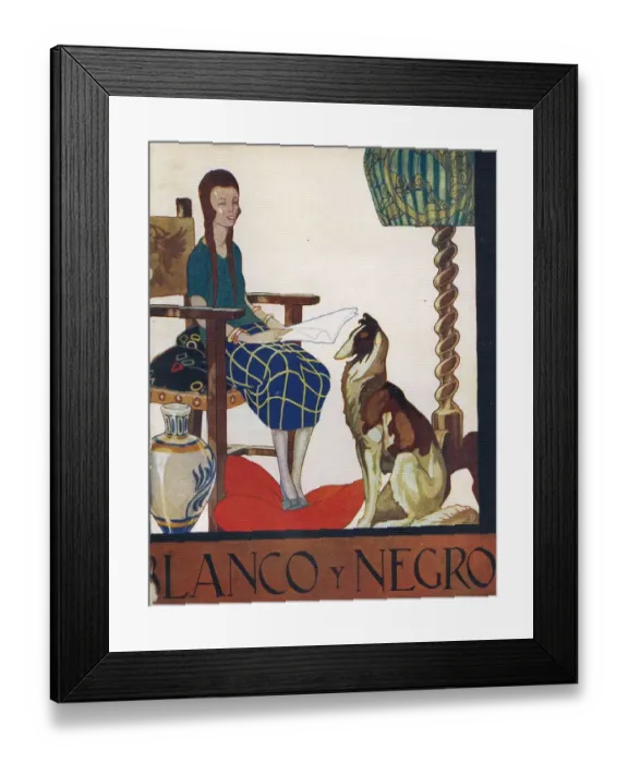 Framed Print : Blanco y Negro 1922 1920s Spain cc reading relaxing dogs magazines