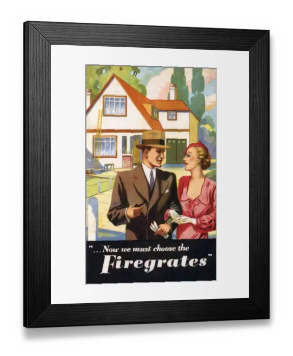 Framed Print : Till & Kennedy Firegrates 1930s UK new homes first homes houses housing buying