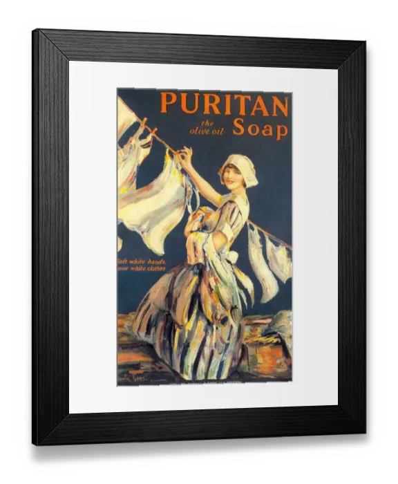 Framed Print : Puritan 1910s UK washing powder products detergent