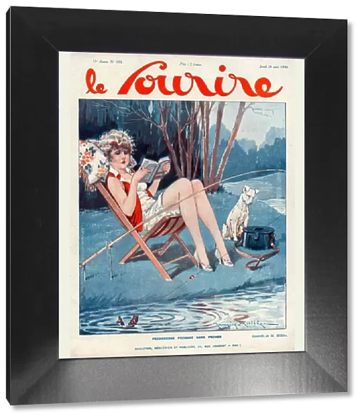 Le Sourire 1930 1930s France magazines fishing reading books dogs illustrations dog book