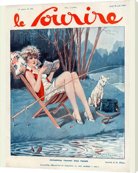 Le Sourire 1930 1930s France magazines fishing reading books dogs illustrations dog book