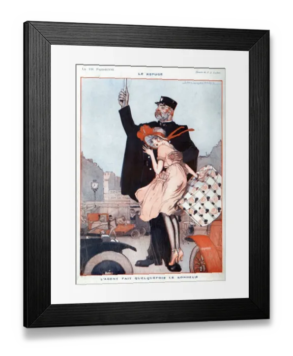 Framed Print : La Vie Parisienne 1920 1920s France Julien Jacques Leclerc illustrations police traffic