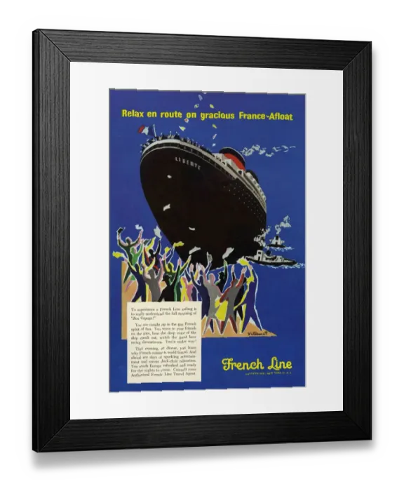 Framed Print : French Line 1950s UK boats ships cruises holidays Framed Print : French Line 1950s UK boats ships cruises holidays