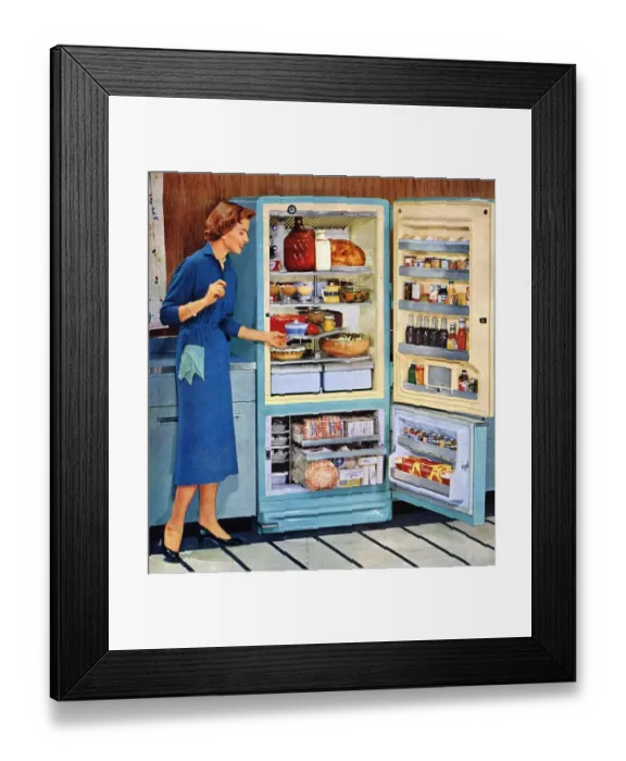Framed Print : General Electric 1950s USA fridges freezers housewife housewives woman women kitchens Framed Print : General Electric 1950s USA fridges freezers housewife housewives woman women kitchens