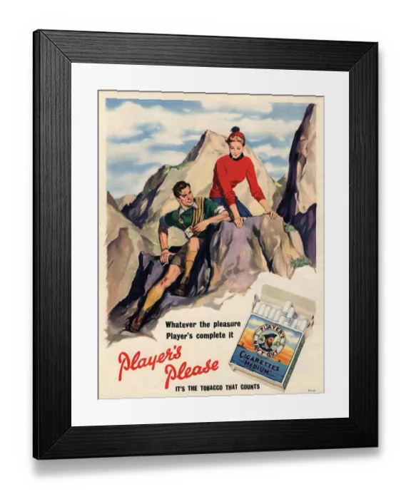 Framed Print : Players Navy Cut 1950s UK cigarettes smoking mountain climbing