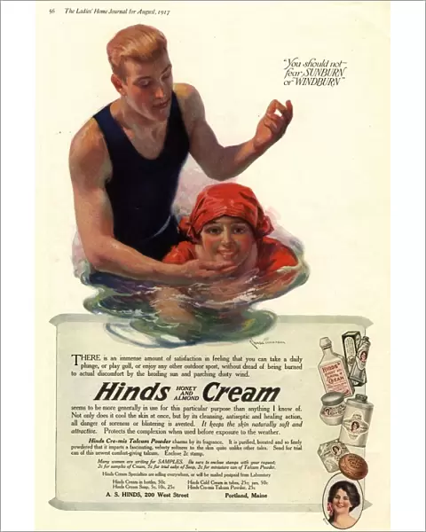 1917 1910s USA suntans sun hinds sunburn swimming skin care swimming sea sun creams