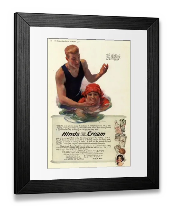 Framed Print : 1917 1910s USA suntans sun hinds sunburn swimming skin care swimming sea sun creams