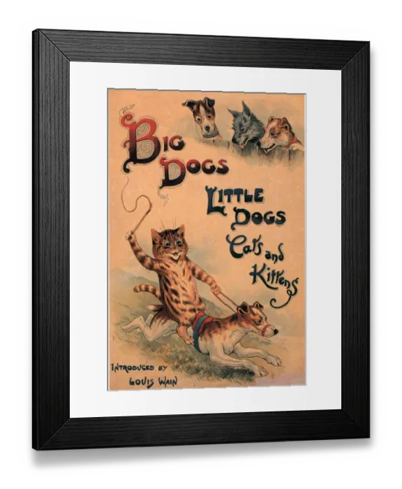 Framed Print : Big Dogs Little Dogs Cats and Kittens 1910s UK cats dogs illustrations