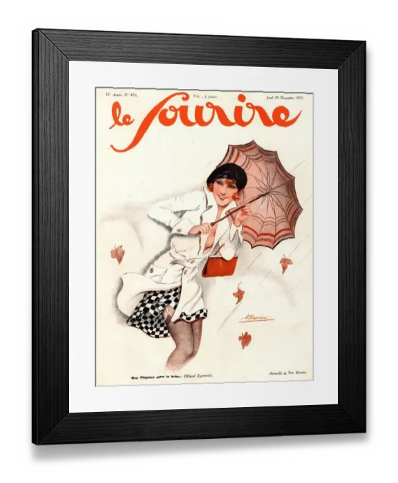 Framed Print : Le Sourire 1929 1920s France seasons autumn windy winds womens magazines Framed Print : Le Sourire 1929 1920s France seasons autumn windy winds womens magazines