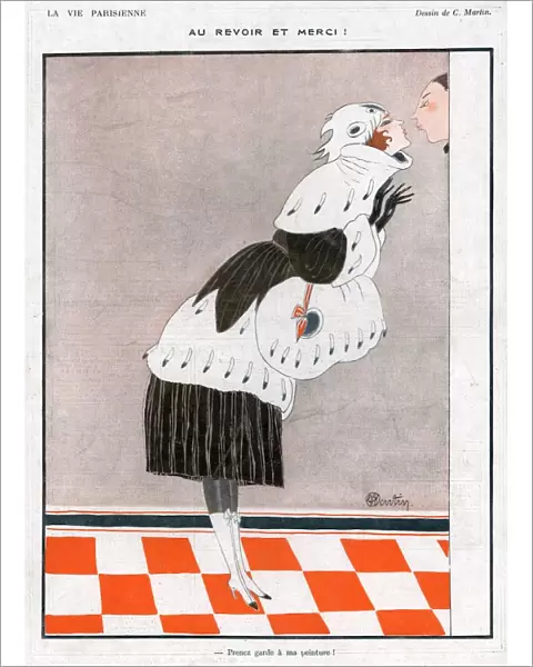 La Vie Parisienne 1918 1910s France C Martin illustrations kissing womens fur mufflers