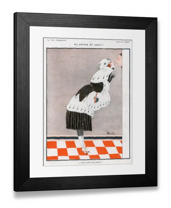 Framed Print : La Vie Parisienne 1918 1910s France C Martin illustrations kissing womens fur mufflers