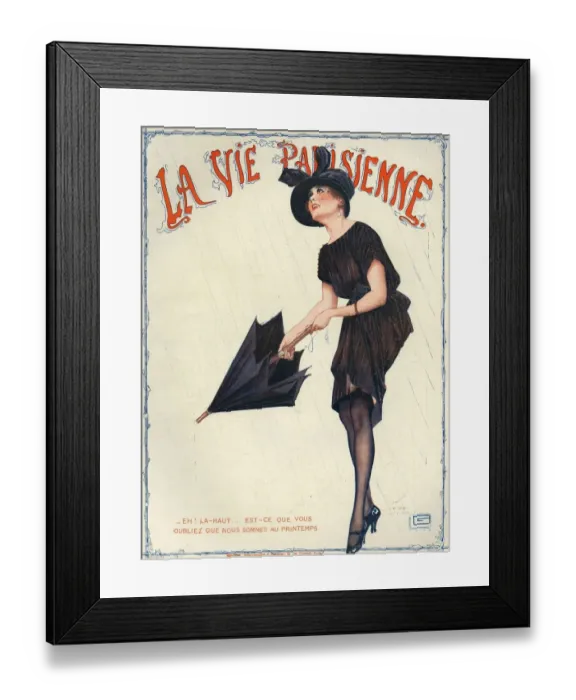 Framed Print : La Vie Parisienne 1919 1910s France cc womens hats umbrellas parasols dresses raining