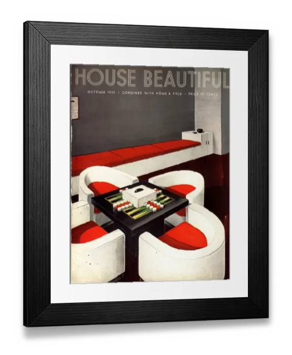 Framed Print : House Beautiful 1930s USA furniture backgammon board games magazines interiors Framed Print : House Beautiful 1930s USA furniture backgammon board games magazines interiors