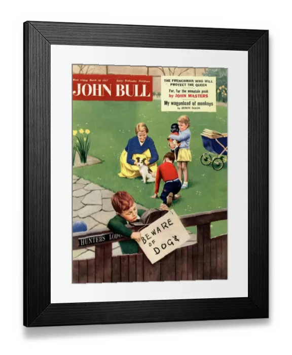 Framed Print : John Bull 1957 1950s UK dogs beware of the magazines Framed Print : John Bull 1957 1950s UK dogs beware of the magazines