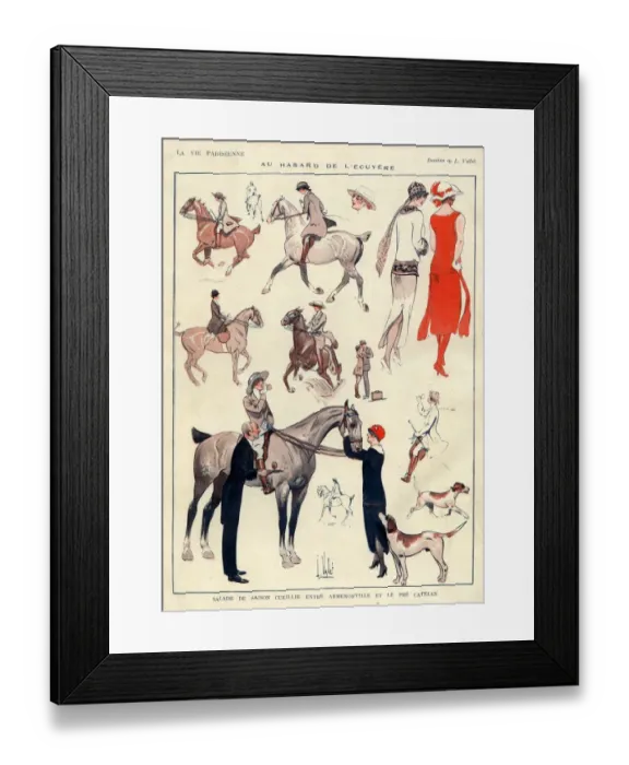 Framed Print : La Vie Parisienne 1920s France L Vallet illustrations woman women riding horses fox Framed Print : La Vie Parisienne 1920s France L Vallet illustrations woman women riding horses fox