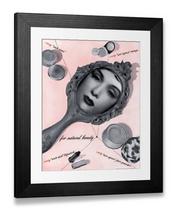 Framed Print : 1950s USA art surreal surrealism mirrors powder lipsticks lipstick to for