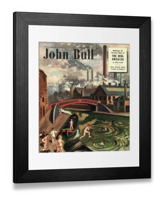 Framed Print : John Bull 1949 1940s UK swimming sports magazines canals Turrali