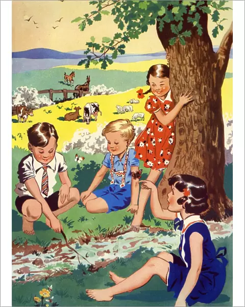 Infant School Illustrations 1950s UK playing Enid Blyton