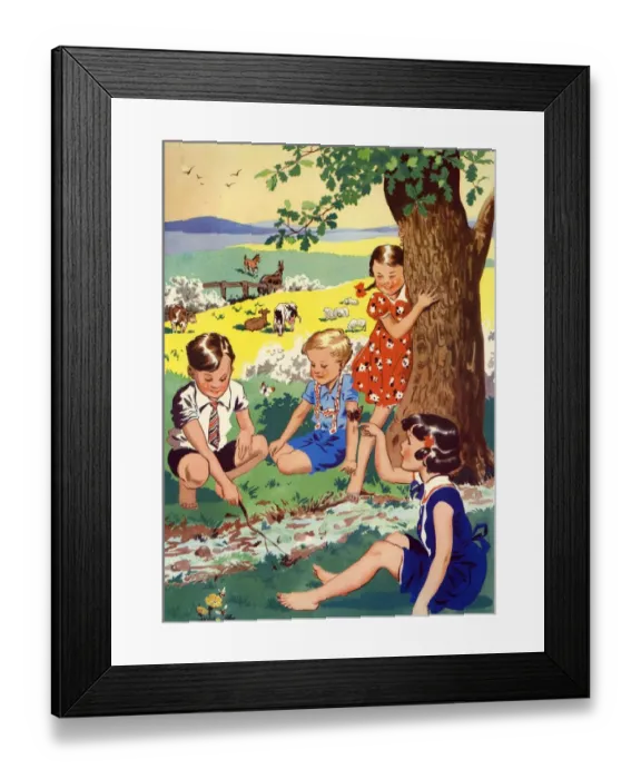 Framed Print : Infant School Illustrations 1950s UK playing Enid Blyton