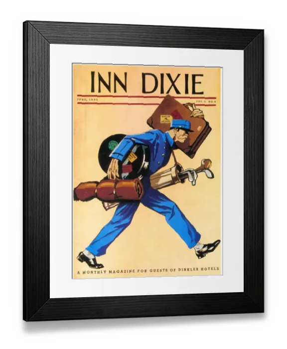 Framed Print : Inn Dixie 1930s USA golf luggage bell boys magazines Framed Print : Inn Dixie 1930s USA golf luggage bell boys magazines