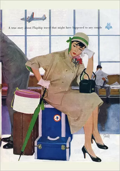 American Airlines 1953 1950s USA Al Parker waiting luggage airports delays disasters