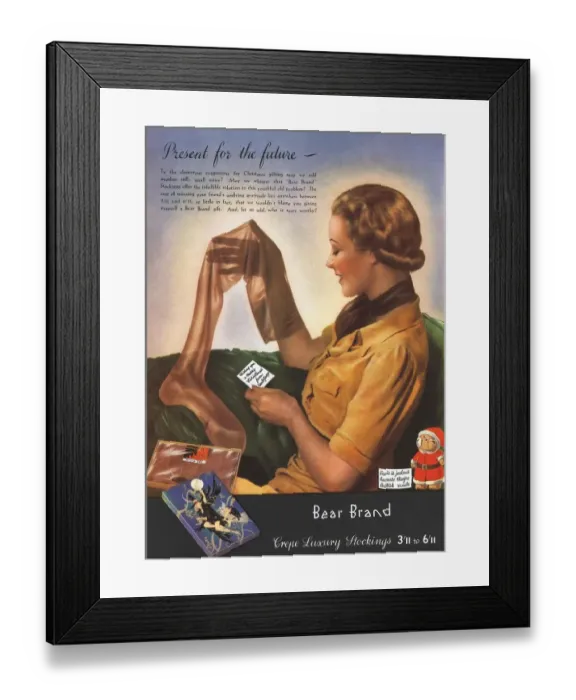 Framed Print : 1930s UK bear brand crepe luxury stockings womens hosiery nylons Framed Print : 1930s UK bear brand crepe luxury stockings womens hosiery nylons