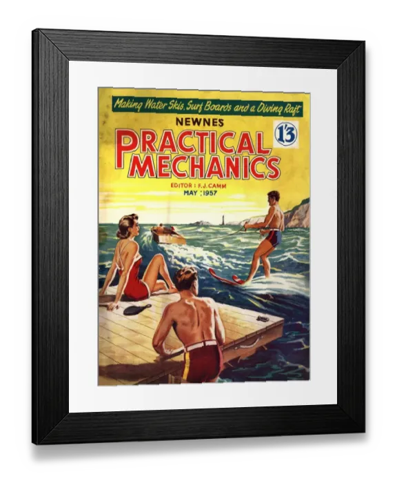 Framed Print : Practical Mechanics 1957 1950s UK water skiing magazines Framed Print : Practical Mechanics 1957 1950s UK water skiing magazines