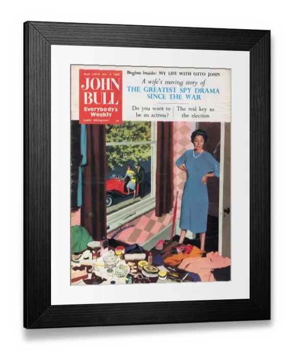 Framed Print : John Bull 1959 1950s UK mess messy rooms housewives housewife tidying cleaning products Framed Print : John Bull 1959 1950s UK mess messy rooms housewives housewife tidying cleaning products