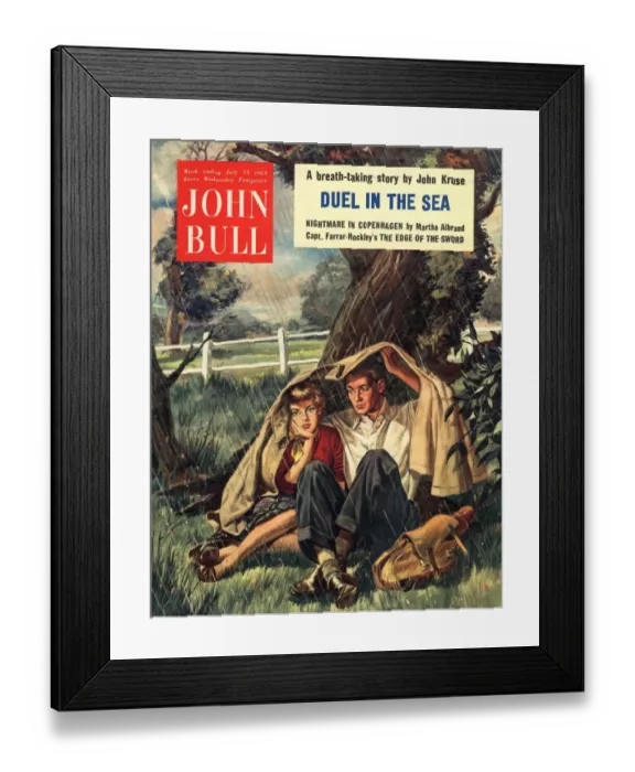 Framed Print : John Bull 1954 1950s UK seasons raining sheltering outdoors rambling weather disasters