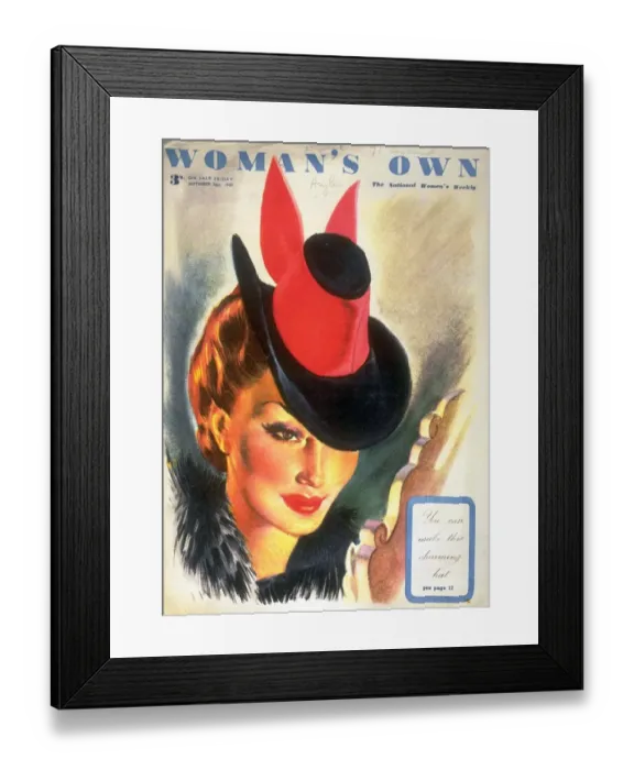 Framed Print : Womans Own 1945 1940s UK womens hats portraits magazines Framed Print : Womans Own 1945 1940s UK womens hats portraits magazines