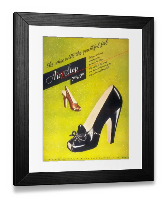 Framed Print : 1940s USA womens shoes Framed Print : 1940s USA womens shoes