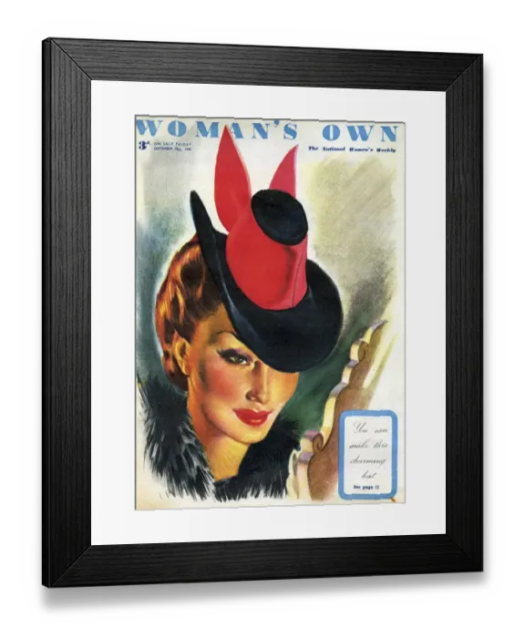 Framed Print : Womans Own 1945 1940s UK womens hats portraits magazines womans