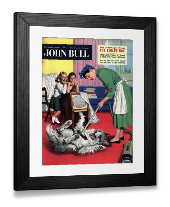 Framed Print : John Bull 1957 1950s UK dogs cleaning housewives housewife vacuum cleaners products Framed Print : John Bull 1957 1950s UK dogs cleaning housewives housewife vacuum cleaners products