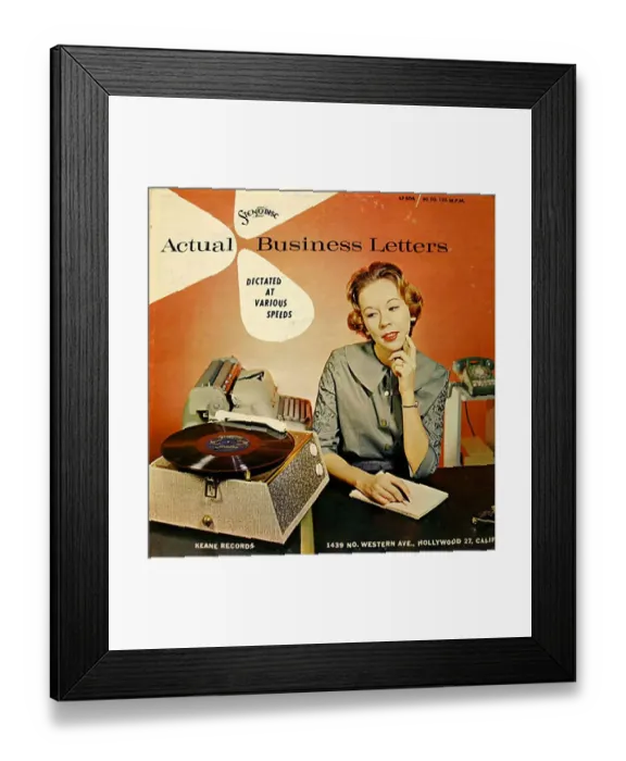Framed Print : Steno-Disc 1950s USA rklf albums records players dictation training practice secretaries