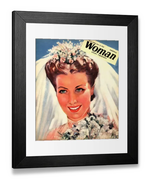 Framed Print : Woman 1942 1940s UK wedding weddings marriages bride brides magazines Framed Print : Woman 1942 1940s UK wedding weddings marriages bride brides magazines