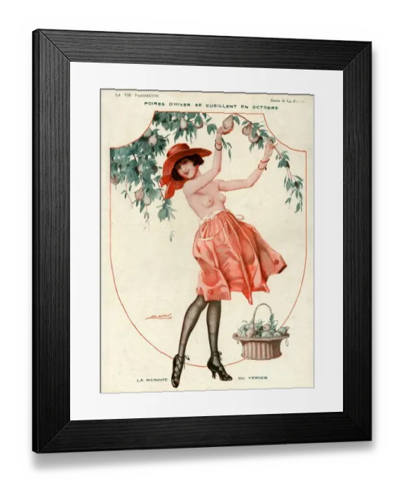 Framed Print : La Vie Parisienne 1918 1910s France Leo Fontan illustrations erotica picking fruit pears Framed Print : La Vie Parisienne 1918 1910s France Leo Fontan illustrations erotica picking fruit pears