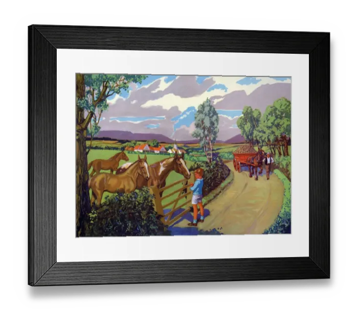 Framed Print : Infant School Illustrations 1950s UK horses carts Enid Blyton Framed Print : Infant School Illustrations 1950s UK horses carts Enid Blyton