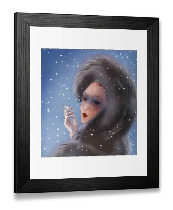 Framed Print : Womens Fashion 1930s 1939 1930s UK portraits smoking women woman winter snow fur weather