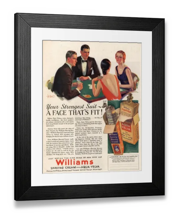 Framed Print : Williams 1920s USA aftershave bridge playing cards games mens Framed Print : Williams 1920s USA aftershave bridge playing cards games mens