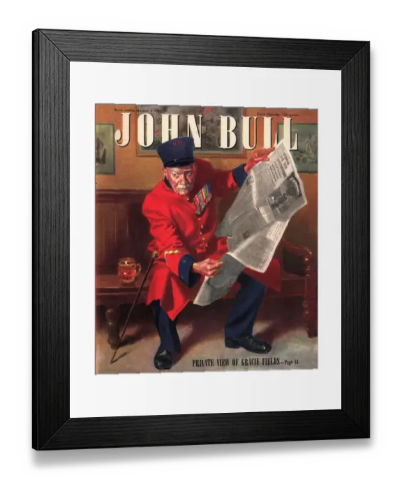 Framed Print : John Bull 1947 1940s UK chelsea pensioners reading newspapers magazines Framed Print : John Bull 1947 1940s UK chelsea pensioners reading newspapers magazines