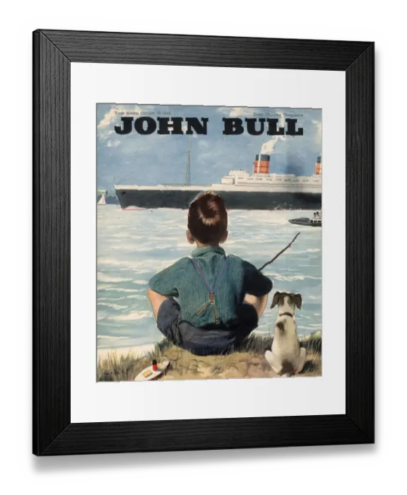 Framed Print : John Bull 1946 1940s UK nautical fishing steam ships cruises boats magazines dogs
