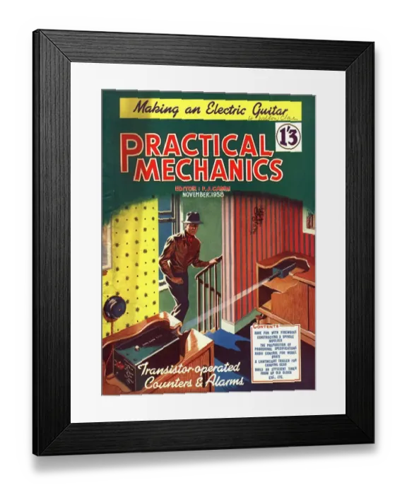 Framed Print : Practical Mechanics 1950s UK burglar alarms magazines burglary Framed Print : Practical Mechanics 1950s UK burglar alarms magazines burglary