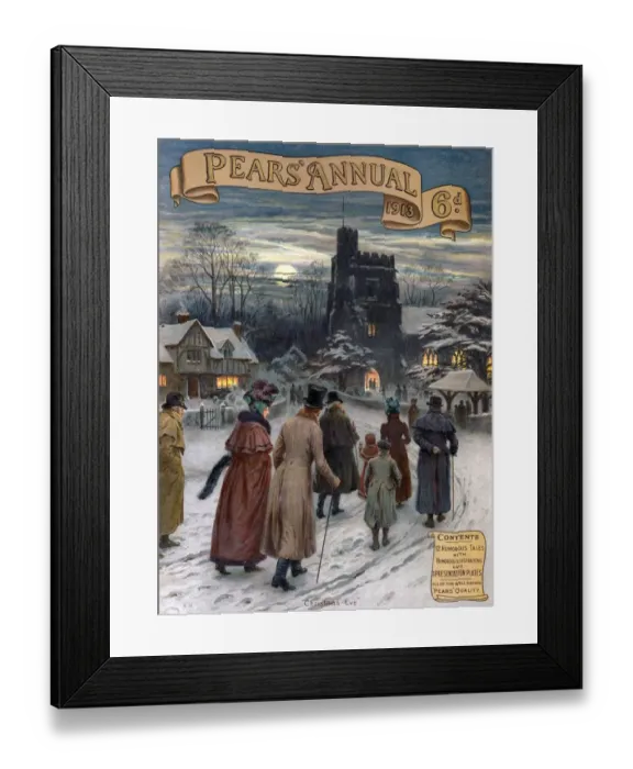 Framed Print : Pears Annual 1913 1910s UK cc villages winter snow churches eve Framed Print : Pears Annual 1913 1910s UK cc villages winter snow churches eve