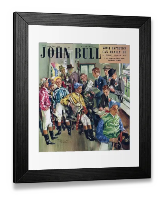 Framed Print : John Bull 1947 1940s UK riding horses horse racing magazines