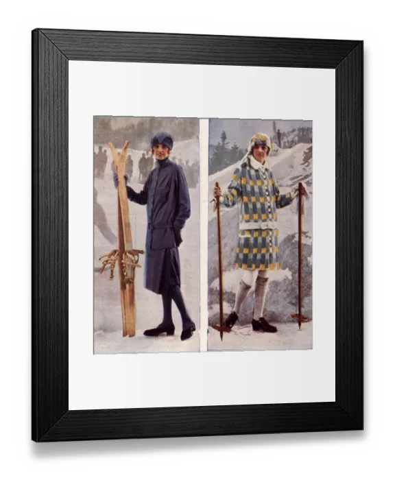 Framed Print : 1920s UK womens skiing skis ski wear Framed Print : 1920s UK womens skiing skis ski wear