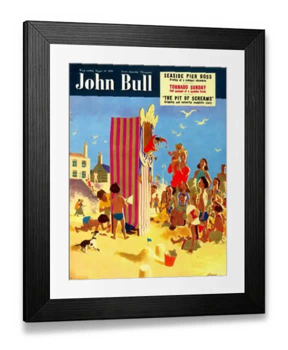 Framed Print : John Bull 1950s UK holidays seaside beaches seaside punch and judy puppets magazines