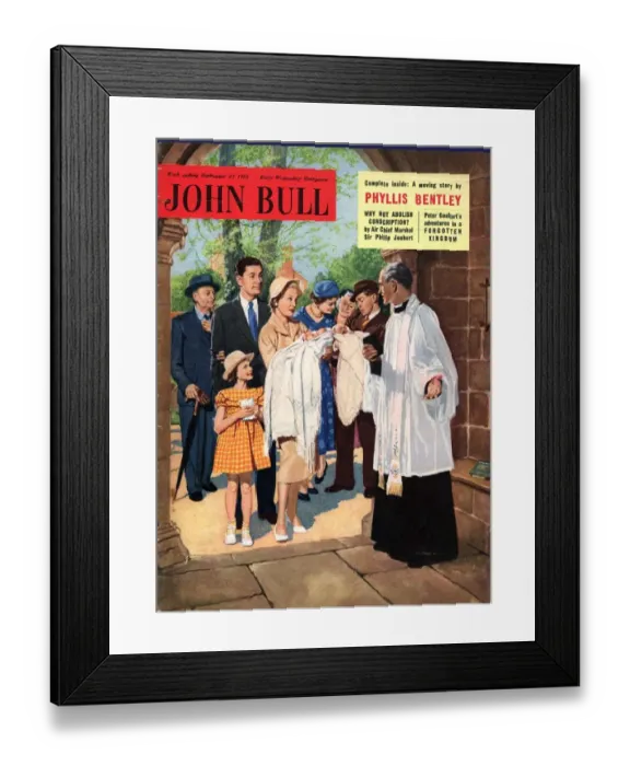 Framed Print : John Bull 1955 1950s UK babies vicars christenings churches priests magazines baby Framed Print : John Bull 1955 1950s UK babies vicars christenings churches priests magazines baby