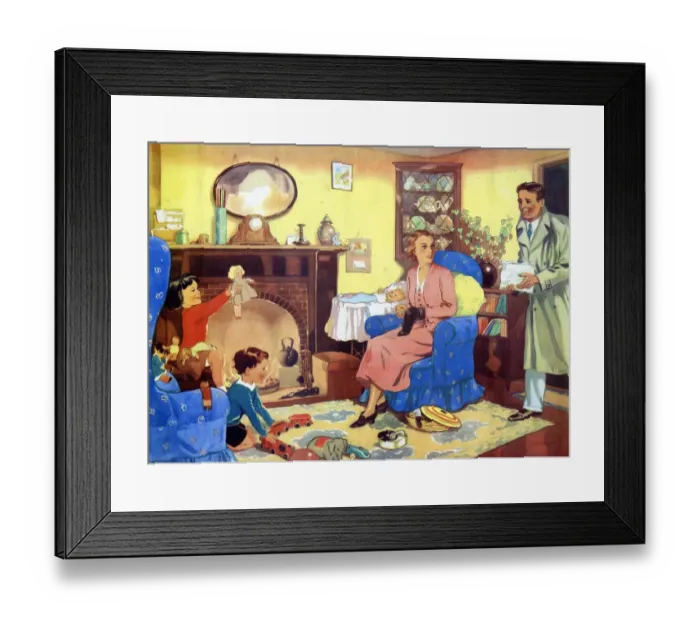 Framed Print : Infant School Illustrations 1950s UK interiors sitting rooms living Enid Blyton Framed Print : Infant School Illustrations 1950s UK interiors sitting rooms living Enid Blyton