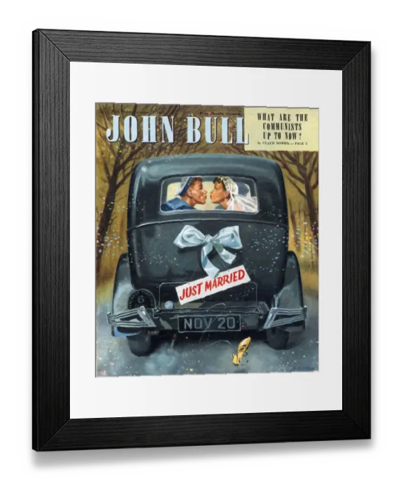 Framed Print : John Bull 1947 1940s UK love brides weddings just married marriages magazines